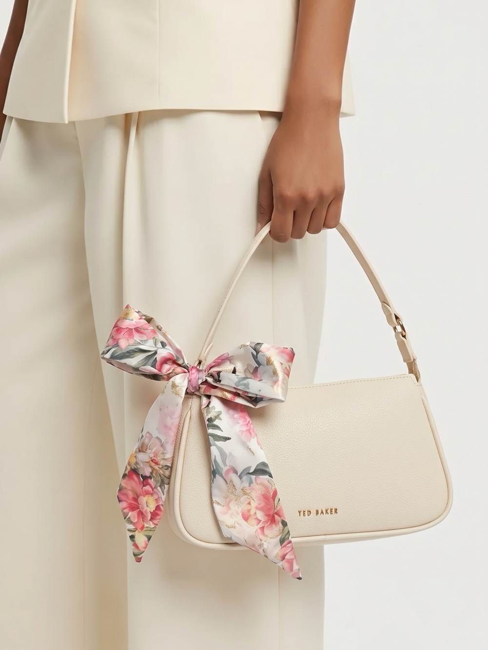 Ted Baker Cream Shoulder Bag with Floral Bow Accent